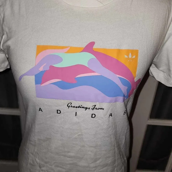 Adidas Womens Greetings From Adidas White Short Sleeve Tshirt Small - Picture 3 of 4